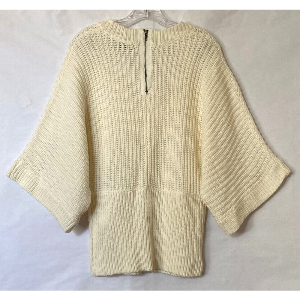 Nine West Jeans Sweater Womens Large Cream Cable Knit V Neck Dolman 3/4 Sleeves - Picture 2 of 11